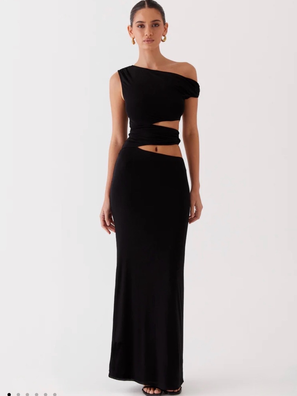 Peppermayo Elegant One-Shoulder Black Cutout Maxi Dress
